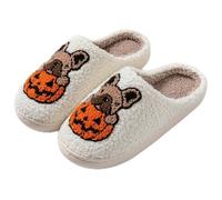 Halloween Slippers Women's Bat Print Slippers Fuzzy Winter Warm House Slippers Fluffy Soft Plush Slippers Comfortable Fluffy Slippers Indoor Outdoor Slippers in Winter, F White, 4 UK