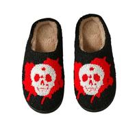 Halloween Slippers Women's Warm Slippers Women's Non-Slip Fluffy Halloween Slippers with Skeleton Bloody Motif Scary Winter Shoes Slip-On Shoes Christmas Slippers for Outdoor/Indoor