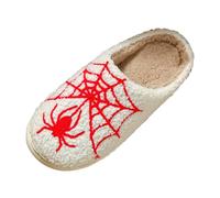 Halloween Slippers Women's Winter Men's Slippers Warm Cuddly House Slippers Soft Ghost Plush Slippers with Spider Web Pattern Fluffy Slippers for Outdoor/Indoor, White, 8 UK