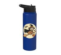 Halloween Sloth Witch Flying On Broom Stainless Steel Insulated Water Bottle