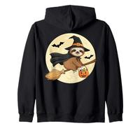 Halloween Sloth Witch Flying On Broom Zip Hoodie