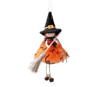 Halloween Small Witch Figurine With Gauze Skirt, Hangable Witchs Doll Ornament, Sorceress Dolls With Broom, Mesh Broom Girl Angel Pendant Bell Hanging Foot Doll Decoration