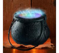 Halloween Smoking Cauldron Prop,4.3'glowing Witches Cauldron with Mist Maker Fogger,Black Plastic Bowl Decor Candy Bucket with Continuous Fog for Halloween Party Home Decorations (B)