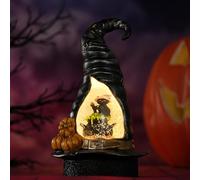 Halloween Snow Globe, Witch Hat with Black Cat Snow Globe, Battery Operated Swirling Glitter Halloween Snow Globe Lantern, LED Lighted Scene for Halloween Home Decorations Gift