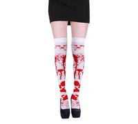 Halloween Socks,Scary Halloween Costumes for Girls Women Adult Ladies Long White Socks, Halloween Blood Splatter Handprint Novelty Womens Zombie Cheerleader Socks Fancy Dress Up Hosiery Stocking Sock