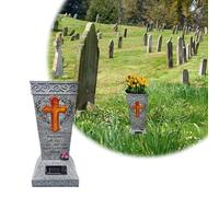 Halloween Solar Powered Cemetery Tomb Vase - Fresh Flowers Decoration to Commemorate Lost Loved Ones - Durable Door Hanging Decoration for Memorial Purposes (B, A)