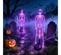 Halloween Solar Skeleton Stake Lights,Purple Led Skeleton Pathway Decor Lights, Waterproof Outdoor Halloween Pathway Lights, Halloween Solar Ground Lights for Garden Patio Graveyard Party Decor