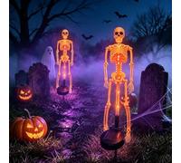 Halloween Solar Skeleton Stake Lights,Purple Led Skeleton Pathway Decor Lights, Waterproof Outdoor Halloween Pathway Lights, Halloween Solar Ground Lights for Garden Patio Graveyard Party Decor