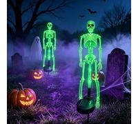 Halloween Solar Skeleton Stake Lights,Purple Led Skeleton Pathway Decor Lights, Waterproof Outdoor Halloween Pathway Lights, Halloween Solar Ground Lights for Garden Patio Graveyard Party Decor