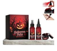 Halloween Special Effects Makeup Kit - 3pcs Fake Blood Set with Spray, Dripping Liquid & Gel Blood, Washable Realistic SFX Makeup Kit for Zombie Vampire Wound Cosplay Stage (1PCS)