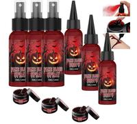 Halloween Special Effects Makeup Kit - 3pcs Fake Blood Set with Spray, Dripping Liquid & Gel Blood, Washable Realistic SFX Makeup Kit for Zombie Vampire Wound Cosplay Stage (3PCS)
