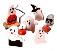 Halloween Specter Wooden Tray Decorations 5 Piece Set for Layered Tabletop Display Spooky and Playful Halloween Party Decoration
