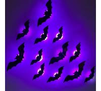 Halloween Spider Bat Sticker Set with LED Lights Spooky Atmosphere Halloween Decoration Window Décor Indoor Outdoor (A-12 x Bat Stickers)