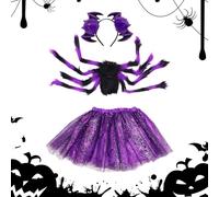 Halloween Spider Costume,Halloween Spider Costume Tutu and Wings - Creepy Outfit with Headband Dress-up Supplies for Toddler to Teens 2-15 Years Old Students