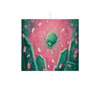 Halloween Spider Dish Drying Mats For Kitchen Counter, Cute Green Spider & Ghosts Absorbent Dish Drainer Rack Mat, Fun Microfiber Drying Pad For Kitchen Counter Decor 16x18 Inch