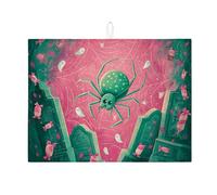 Halloween Spider Dish Drying Mats For Kitchen Counter, Cute Green Spider & Ghosts Absorbent Dish Drainer Rack Mat, Fun Microfiber Drying Pad For Kitchen Counter Decor 18x24 Inch
