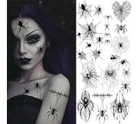 Halloween Spider Face Tattoos Spider Web Temporary Tattoos for Women Man Makeup Face Shoulder Arm Back Tattoos Stickers, Halloween Cosplay Costume Accessories Party Favor Supplies