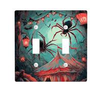 Halloween Spider Light Switch Cover Plate/Outlet Covers, Dark Green Creepy Elements for Wall Decor, Thermoplastic Wall Plates, Standard Size Double Toggle