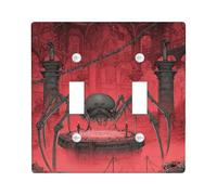 Halloween Spider Light Switch Cover Plate/Outlet Covers, Red Creepy Spider Design for Wall Accents, Thermoplastic Wall Plates, Standard Size Double Toggle