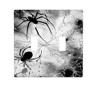 Halloween Spider Light Switch Cover Plates/Outlet Covers, Black White Creepy Spiders for Home Decor, Thermoplastic Wall Plates, Standard Size Double Toggle