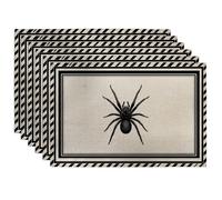 Halloween Spider Placemats, Black White Stripe Table Mats for Fall Festivities, Non-Slip Washable Indoor Outdoor Decorative Placemat Set of 6