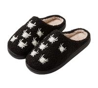 Halloween Spider Slippers for Womens Mens Soft Plush Warm Spooky Halloween Spider House Home Slippers Cozy Plush Fuzzy Cushion Winter Casual Shoes for Woman Men Couple Black