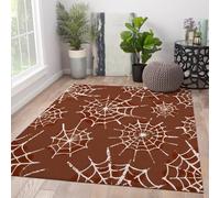 Halloween Spider Web Brown Rugs 60x90cm - Gothic Spooky Creepy Net Pattern Floor Carpets Thin Foldable Low Pile Machine Washable Large Living Room Rugs Non Slip Bedroom Theme Party Throw Mats
