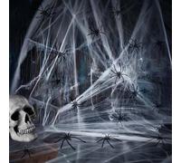 Halloween Spider Web Decoration - 60g Halloween Cobwebs with 30pcs Fake Spiders, Scary Spider Webs for Outdoor Haloween Party Decorations