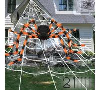 Halloween Spider Web Decorations, 50 '' Giant Spider+200 '' Triangular Giant Spider Web and 40G Spider with 4 mini spiders,Halloween colorful Spider for Indoor Outdoor Theme Party Yard
