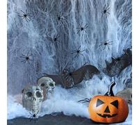 Halloween Spider Web Decorations, Cover 3000 Square Feet 500g Fake Cobwebs with 100PCS Halloween Plastic Spiders, Stretchable Fake Spider Web for Halloween Indoor Outdoor Outside House Decorations