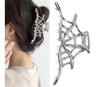 Halloween Spider Web Hair Claw Clips-Metal Silver Alloy Hair Clips Nonslip Spider Web Strong Hold Hair Jaw Clips Punk Gothic Catch Clips for Women Thick or Thin Hairs Hair Accessories-Spider Web
