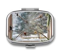 Halloween Spider Web Pill Case for Travel, Rectangle Metal Pill Organizer with 2 Compartments, Portable Daily Medicine Box for Purse, Wallet