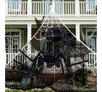 Halloween Spider Web Set with 50" and 24'' Giant Spiders + 23ft Triangular Web & 20g Black Stretch Spider Webs - Ultimate Scary Haunted House Decor for Garden, Porch, Party Halloween Decorations