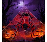 Halloween Spider Web Set with 50" and 24'' Giant Spiders + 23ft Triangular Web & 20g Red Stretch Spider Webs - Ultimate Scary Haunted House Decor for Garden, Porch, Party Halloween Decorations