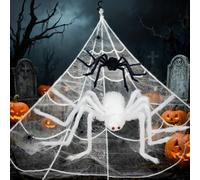 Halloween Spider Web Set with 50" and 24'' Giant Spiders + 23ft Triangular Web & 20g White Stretch Spider Webs - Ultimate Scary Haunted House Decor for Garden, Porch, Party Halloween Decorations