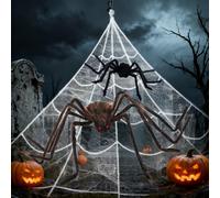 Halloween Spider Web Set with 50" and 24'' Giant Spiders + 23ft Triangular Web & 20g White Stretch Spider Webs - Ultimate Scary Haunted House Decor for Garden, Porch, Party Halloween Decorations