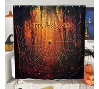 Halloween Spider Web Shower Curtain, Orange Black Gothic Bathroom Set Decor, Fall Autumn Themed Waterproof Fabric Shower Curtain with Hooks 72x78 Inch
