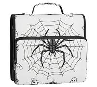 Halloween Spider Web Star Black White 1.5 Inch 3 Rings Organizer Binder with Handle and Removable Shoulder Strap Waterproof Portable Home Travel Safe Storage Bag for Middle Student