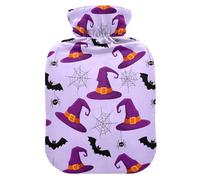Halloween Spider Witch Hat Hot Water Bottle with Cover for Pain Relief Heating Bag for Sports Injuries, 2L