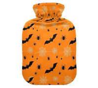 Halloween Spiders Bats Orange Hot Water Bottle with Cover for Pain Relief Hand Feet Warmer for Sore Muscles Injuries, 2L