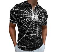 Halloween Spiders Web Men's Polo Shirt Golf Zippered T-Shirt Short Sleeve Casual Tee Muscle Tops 2XL