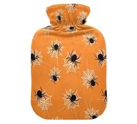 Halloween Spiders Webs Orange Hot Water Bottle with Cover for Pain Relief Heating Bottle for Sore Muscles Injuries, 2L