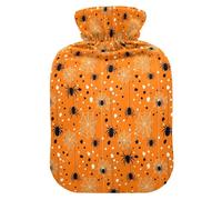 Halloween Spiders Webs Orange Hot Water Bottle with Cover for Pain Relief Heating Bottles for Warming Hands, 2L