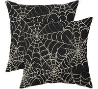Halloween Spiderweb Pillow Covers 18x18 Set of 2 Black White Spider Web Outdoor Decorative Throw Pillows Halloween Scary Themed Farmhouse Pillowcases Linen Cushion Case Decor for Home Sofa Couch Bed