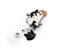 Halloween Spooky Black Cat Badge Reel Retractable with ID Clip Cute Acrylic Badge Clip for Holiday Nurses Nursing Students Teachers Office