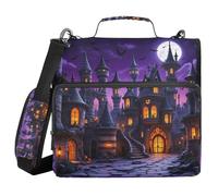 Halloween Spooky Castle Ruins Scene 3 Ring Binder with Extra Pockets with Shoulder Strap, Document Organizer for School/Office