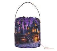 Halloween Spooky Castle Ruins Scene Yarn Bag Yarn Storage Organizer with Holes Crochet Tote for Knitting Needles Crochet Organizers