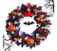 Halloween Spooky Charm Door Wreath, Ghost & Pumpkin with Bats Wreath Front Decoration, Spooky Hanging Door Sign Garland, Gothic Decor for Indoor Outdoor Wall Window Home Party (A)