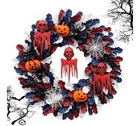Halloween Spooky Charm Door Wreath, Ghost & Pumpkin with Bats Wreath Front Decoration, Spooky Hanging Door Sign Garland, Gothic Decor for Indoor Outdoor Wall Window Home Party (A)