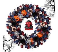 Halloween Spooky Charm Door Wreath, Ghost & Pumpkin with Bats Wreath Front Decoration, Spooky Hanging Door Sign Garland, Gothic Decor for Indoor Outdoor Wall Window Home Party (C)
